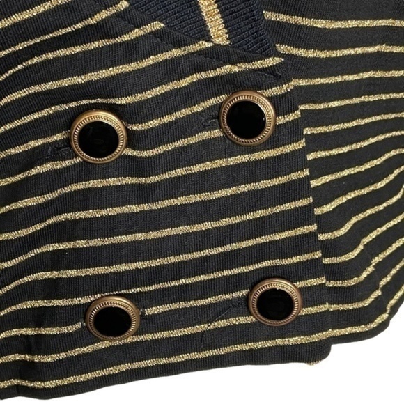 Judy Knapp Crop Cardigan Sweater Black and Metallic Gold Knit Stripe Vintage - Picture 7 of 15